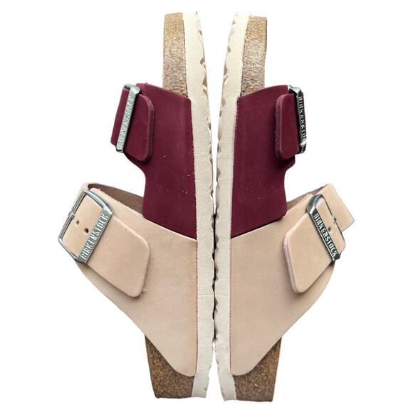 Birkenstock Two-Tone Burgundy and Beige Arizona Sandals - Picture 4 of 13